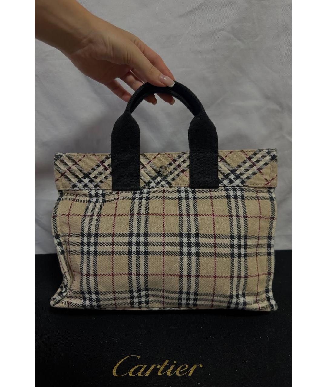 BURBERRY Бежевая тканевая сумка с короткими ручками, фото 5