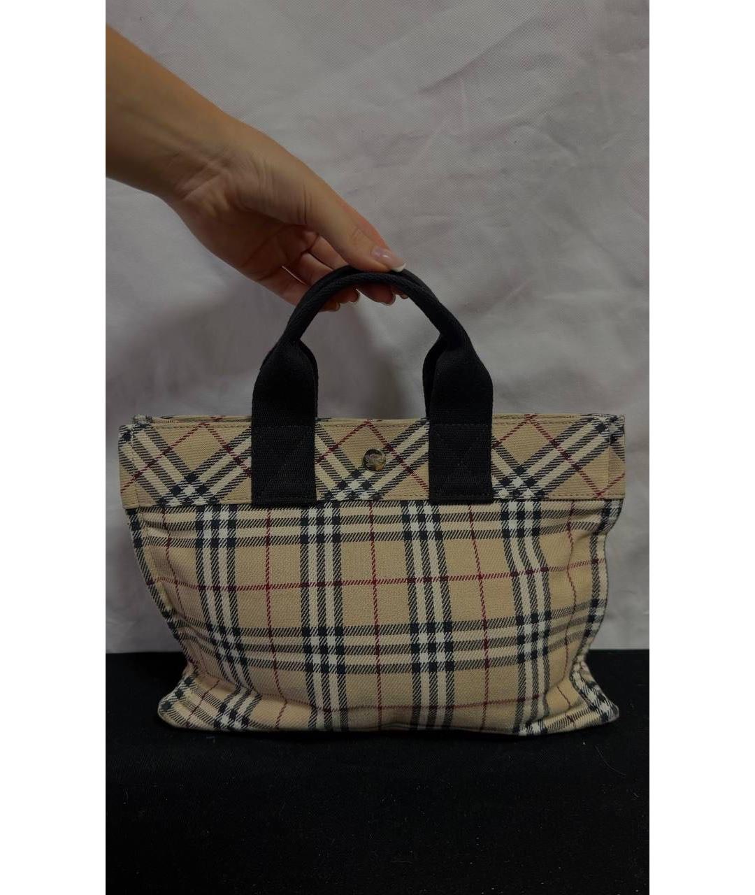 BURBERRY Бежевая тканевая сумка с короткими ручками, фото 3
