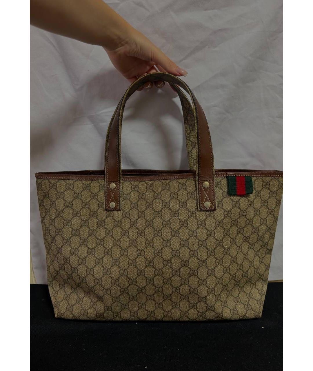 GUCCI Коричневая кожаная сумка тоут, фото 6