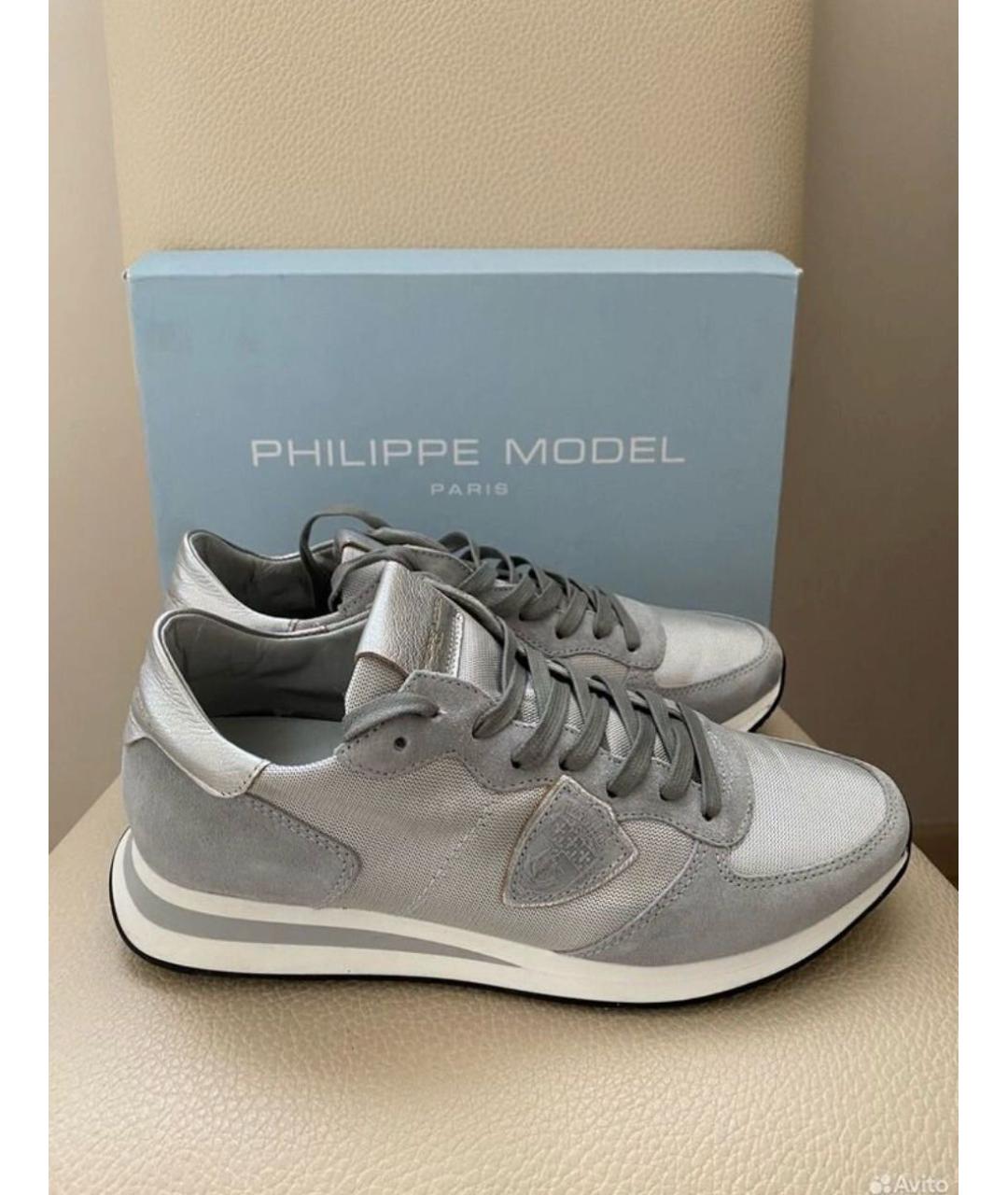 PHILIPPE MODEL Серебряные кожаные кроссовки, фото 7