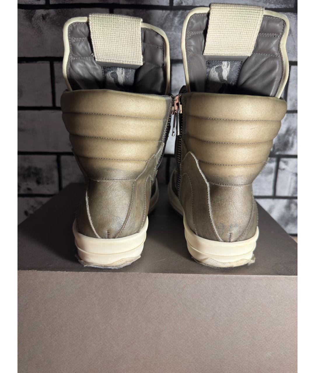 RICK OWENS Зеленые кожаные высокие кроссовки / кеды, фото 5
