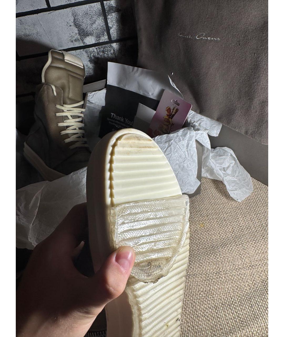 RICK OWENS Зеленые кожаные высокие кроссовки / кеды, фото 6