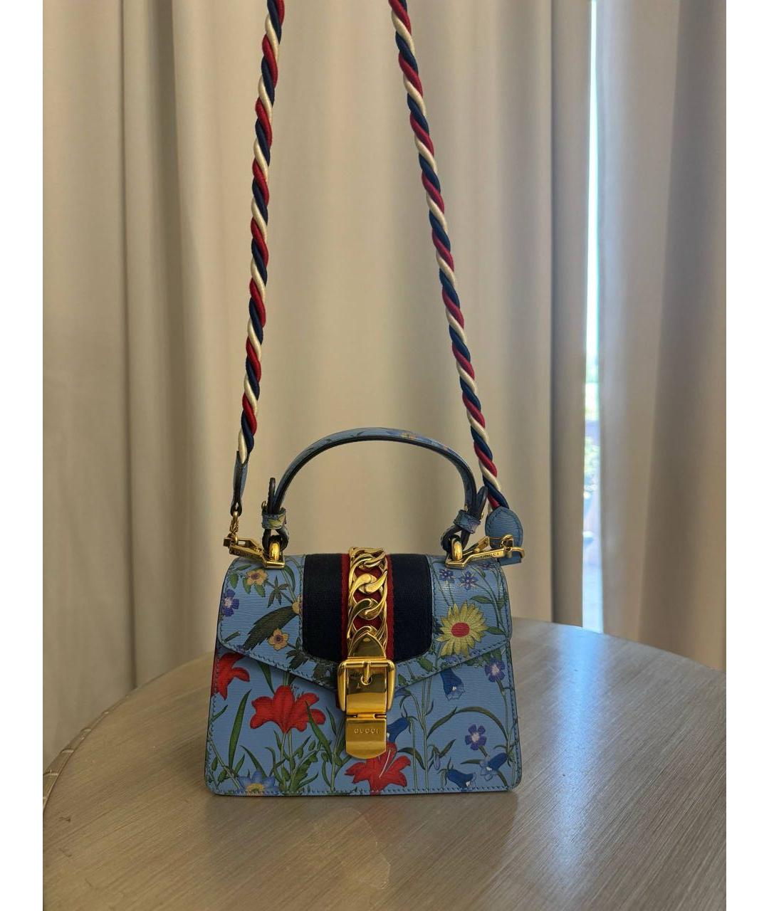 GUCCI Голубая кожаная сумка с короткими ручками, фото 2