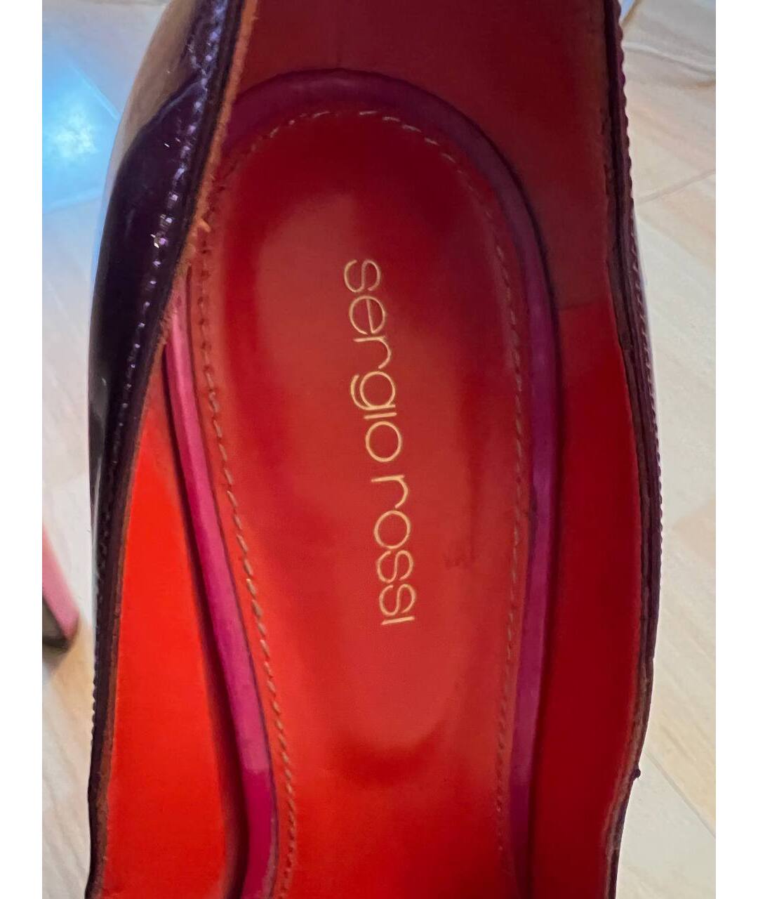 SERGIO ROSSI Бордовые туфли из лакированной кожи, фото 3