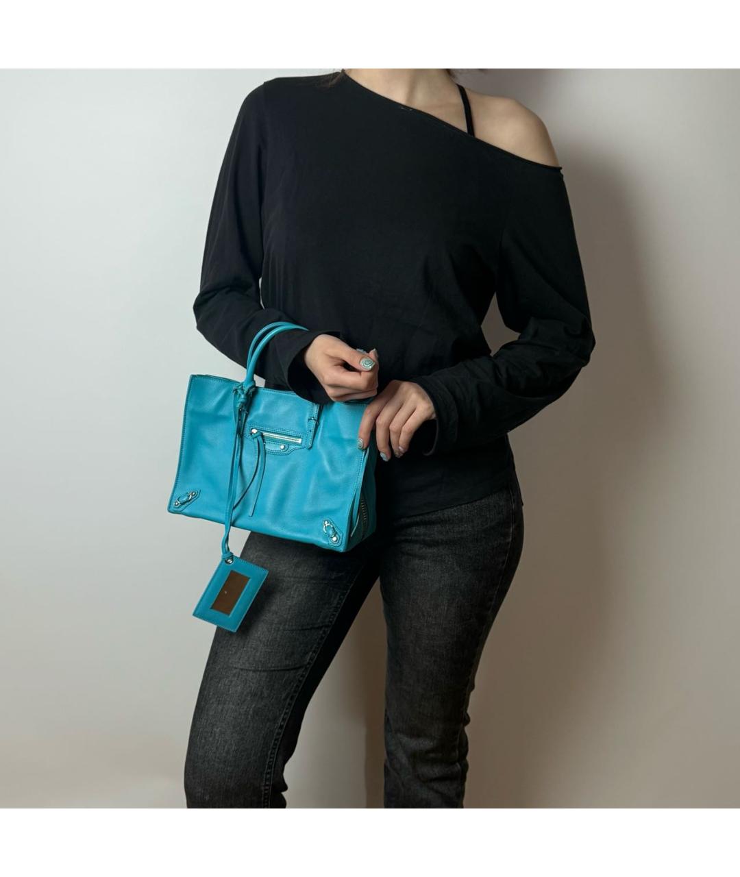 BALENCIAGA Голубая кожаная сумка тоут, фото 8