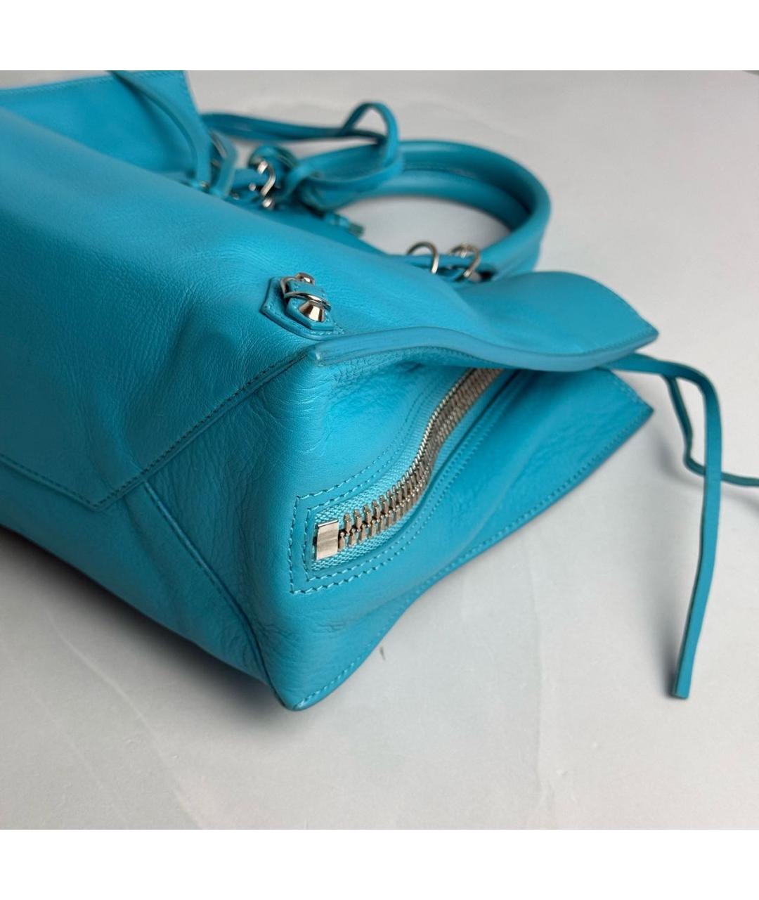 BALENCIAGA Голубая кожаная сумка тоут, фото 5