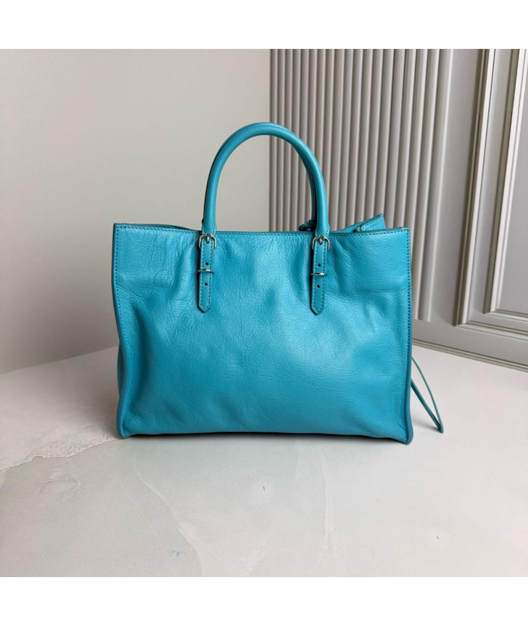 BALENCIAGA Голубая кожаная сумка тоут, фото 2