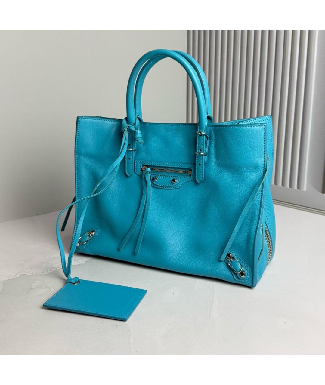 BALENCIAGA Голубая кожаная сумка тоут, фото 7