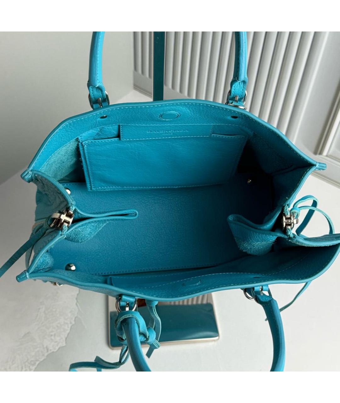 BALENCIAGA Голубая кожаная сумка тоут, фото 6