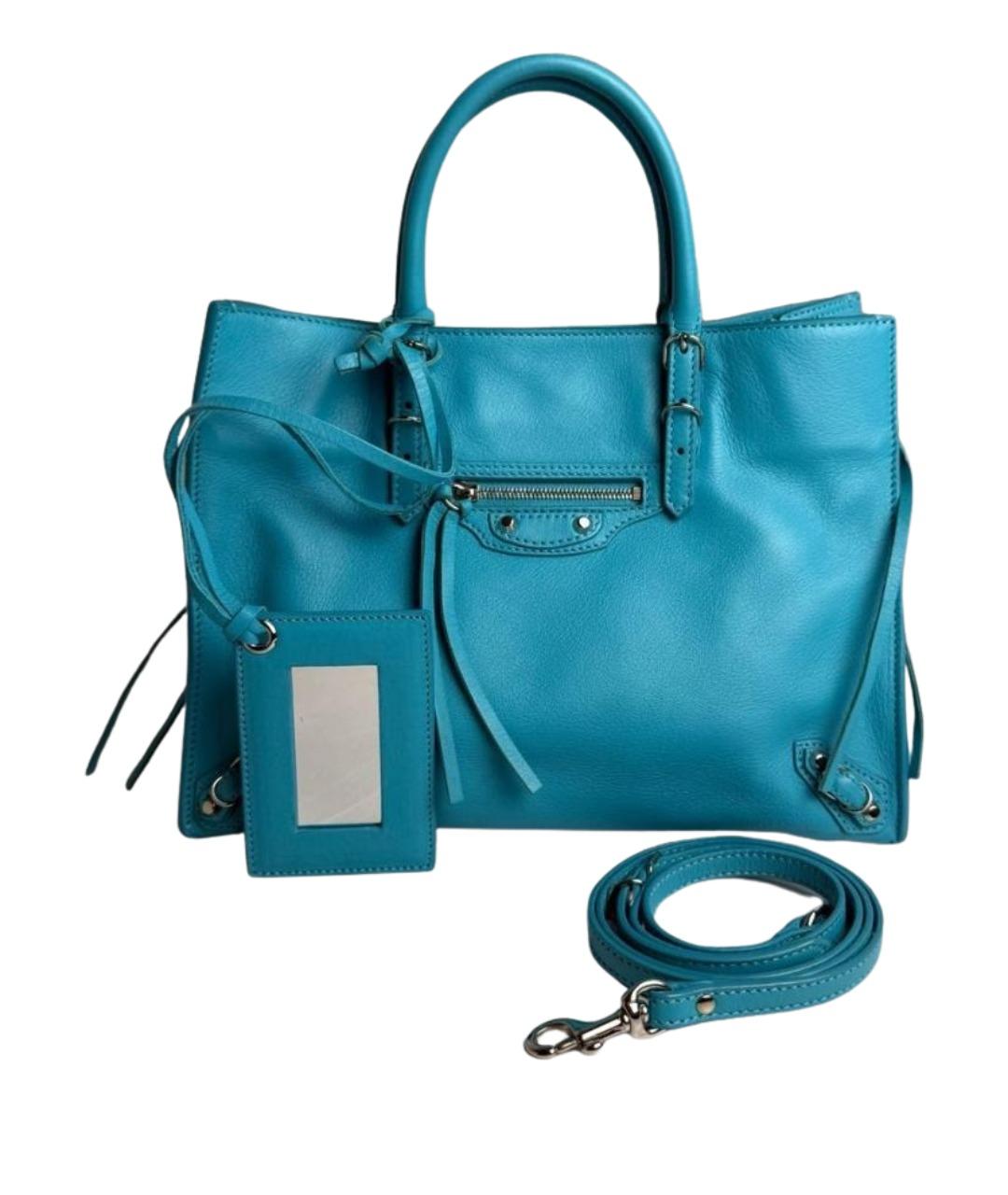 BALENCIAGA Голубая кожаная сумка тоут, фото 1