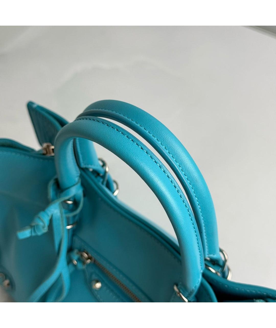 BALENCIAGA Голубая кожаная сумка тоут, фото 3