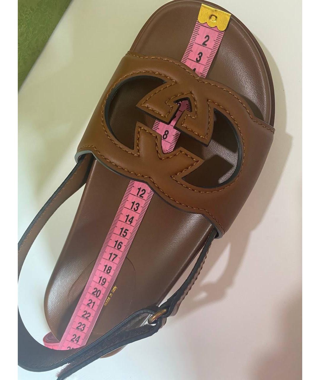 GUCCI Коричневые кожаные босоножки, фото 2