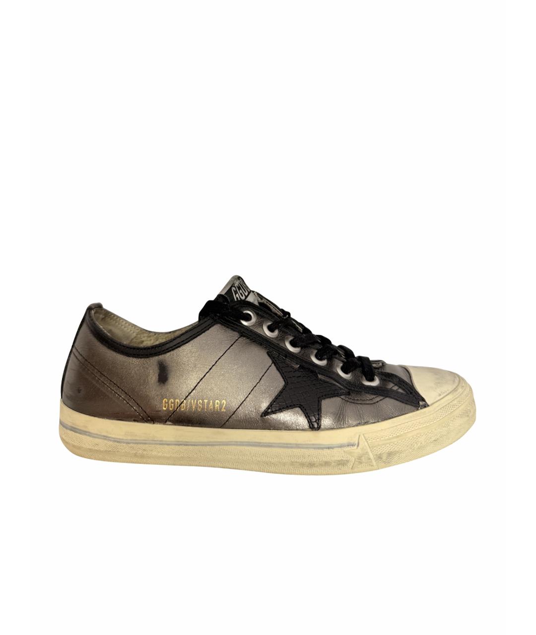 GOLDEN GOOSE Серебряные кожаные кеды, фото 1