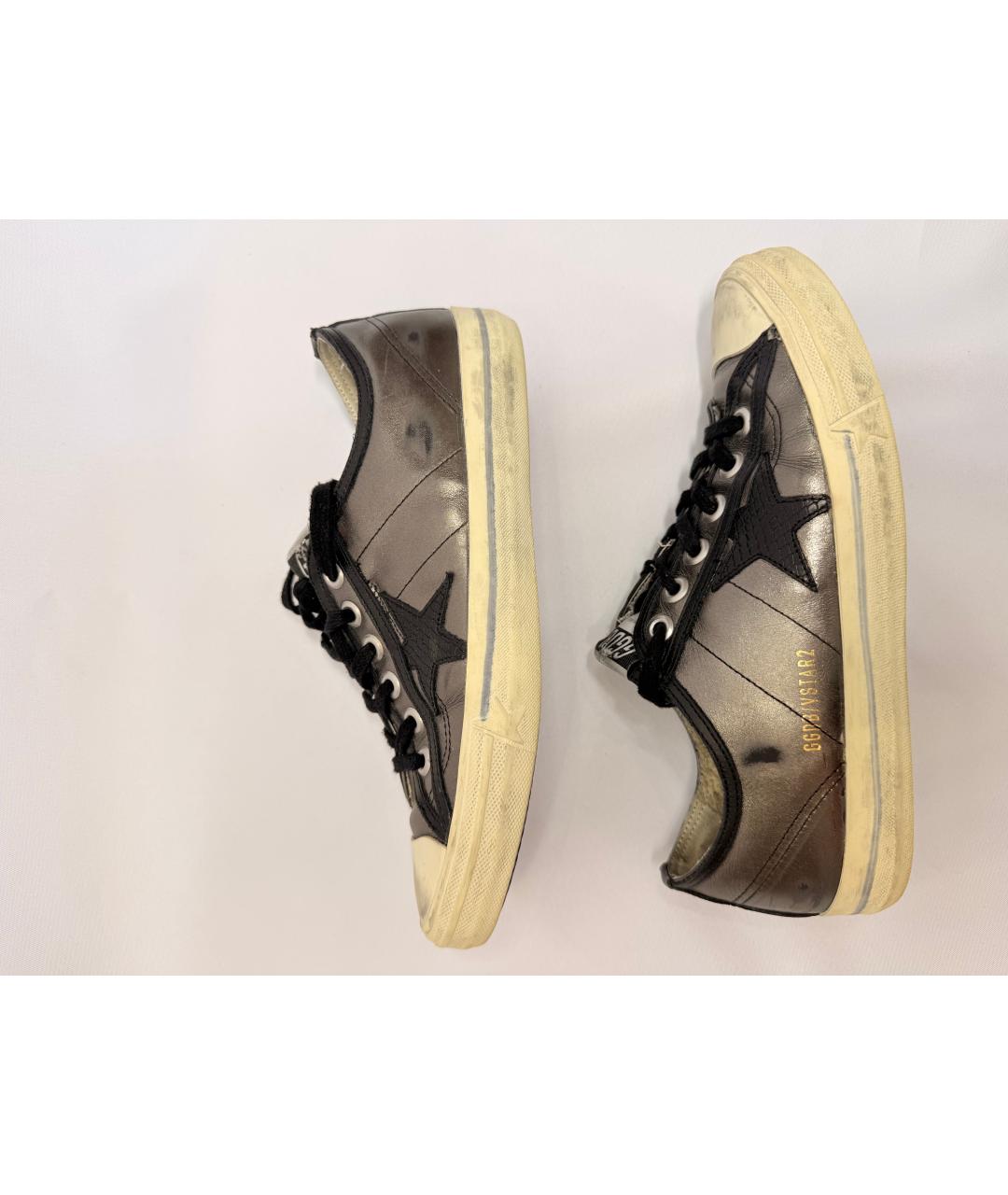 GOLDEN GOOSE Серебряные кожаные кеды, фото 4