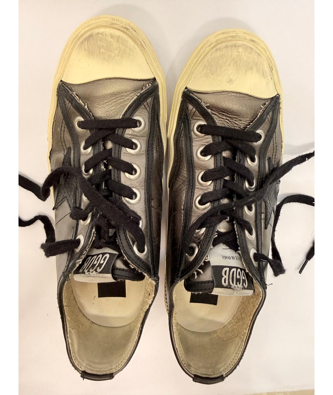 GOLDEN GOOSE Серебряные кожаные кеды, фото 2
