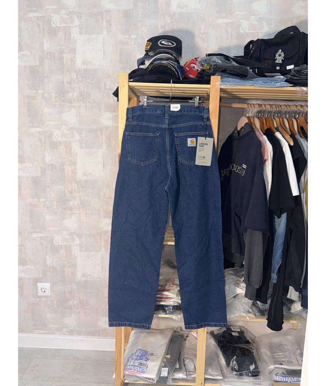 CARHARTT WIP Синие хлопко-полиэстеровые прямые джинсы, фото 5
