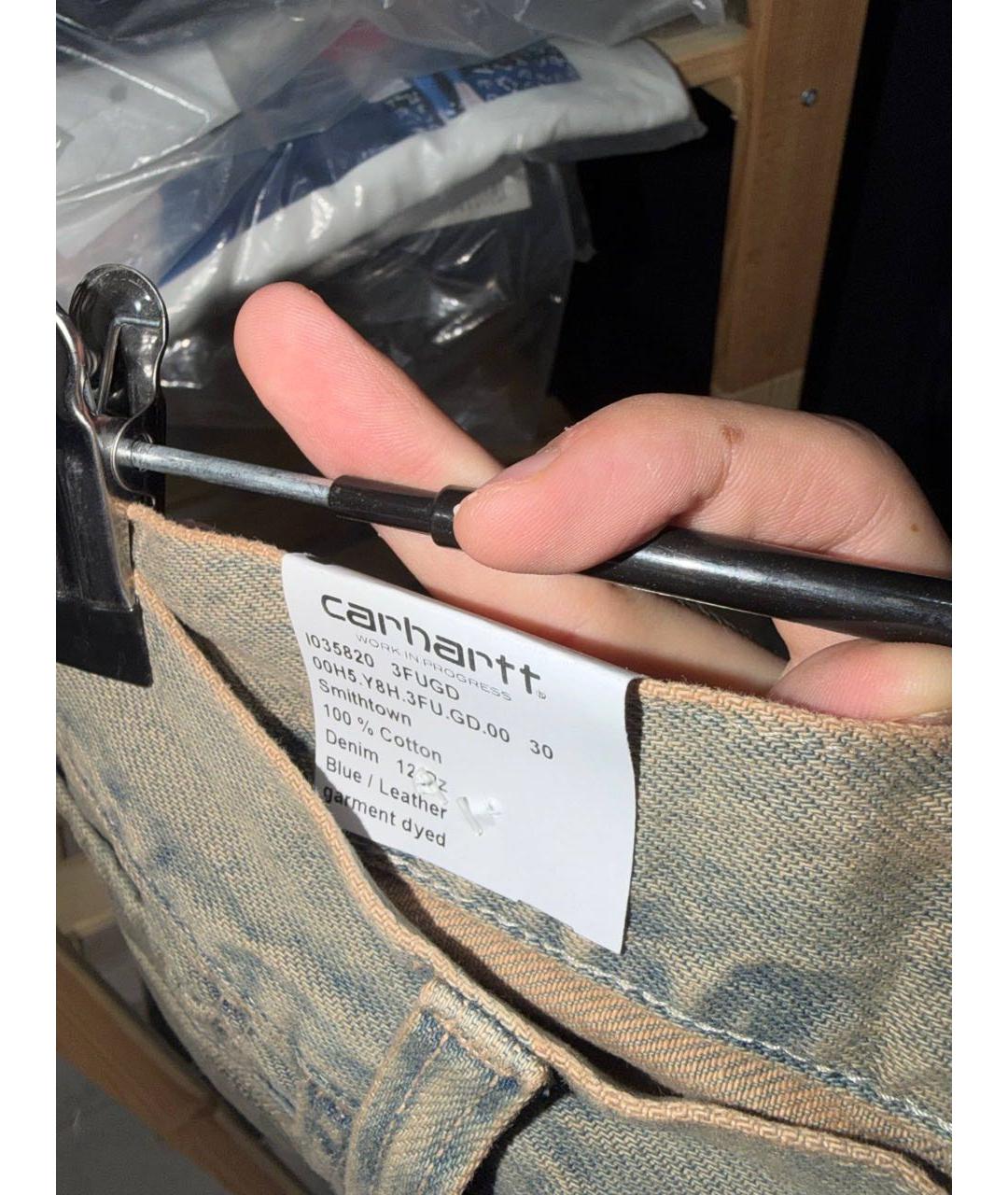 CARHARTT WIP Бежевые хлопко-полиэстеровые прямые джинсы, фото 4
