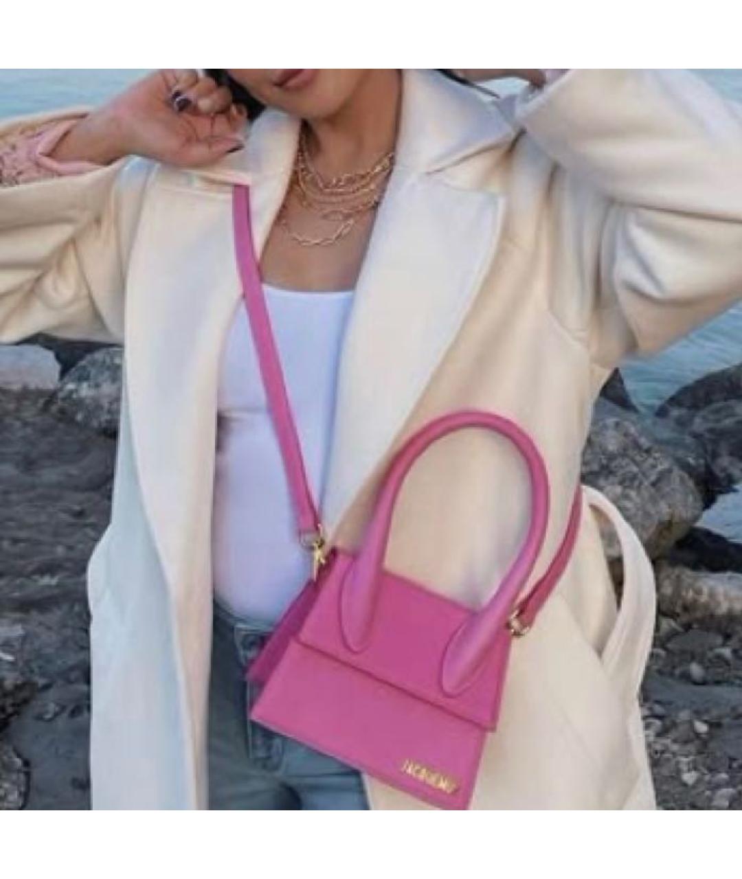 JACQUEMUS Розовая кожаная сумка с короткими ручками, фото 5