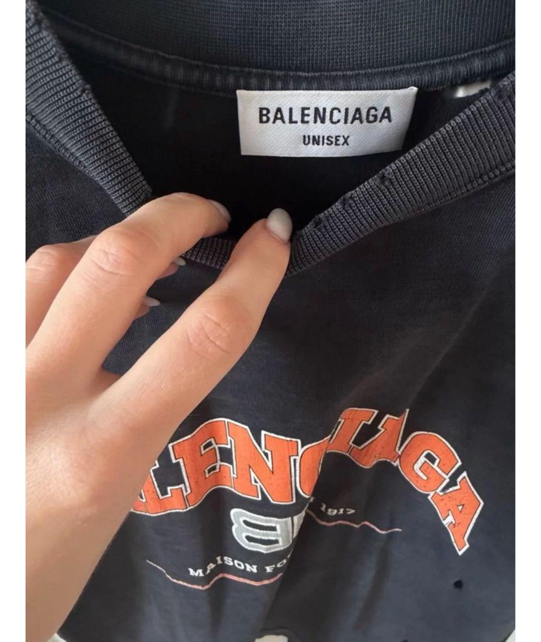 BALENCIAGA Антрацитовая хлопковая футболка, фото 4