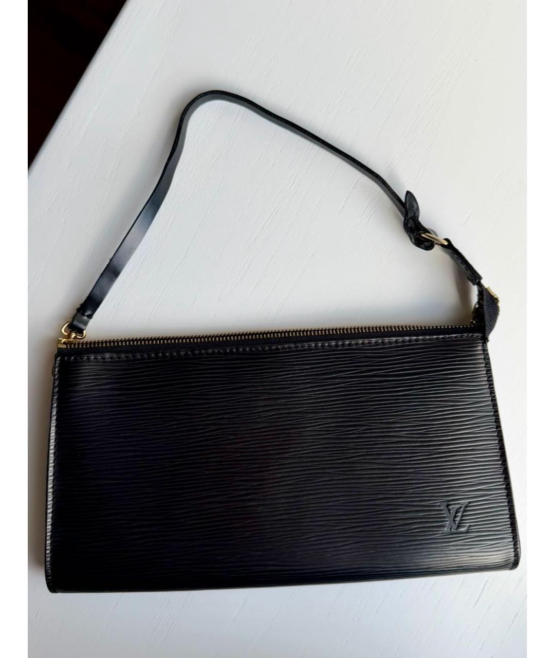 LOUIS VUITTON Черная кожаная сумка с короткими ручками, фото 9
