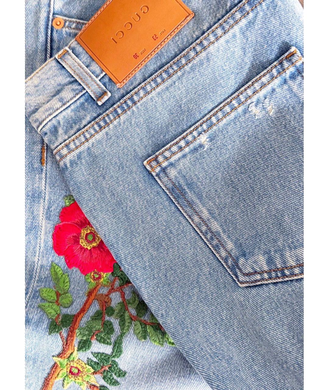 GUCCI Голубые хлопковые прямые джинсы, фото 2