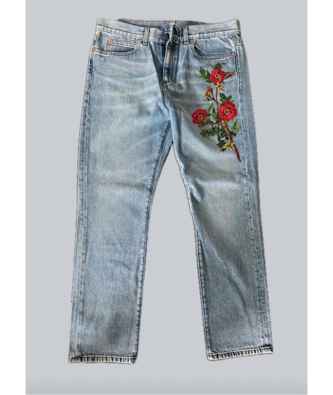 GUCCI Голубые хлопковые прямые джинсы, фото 5