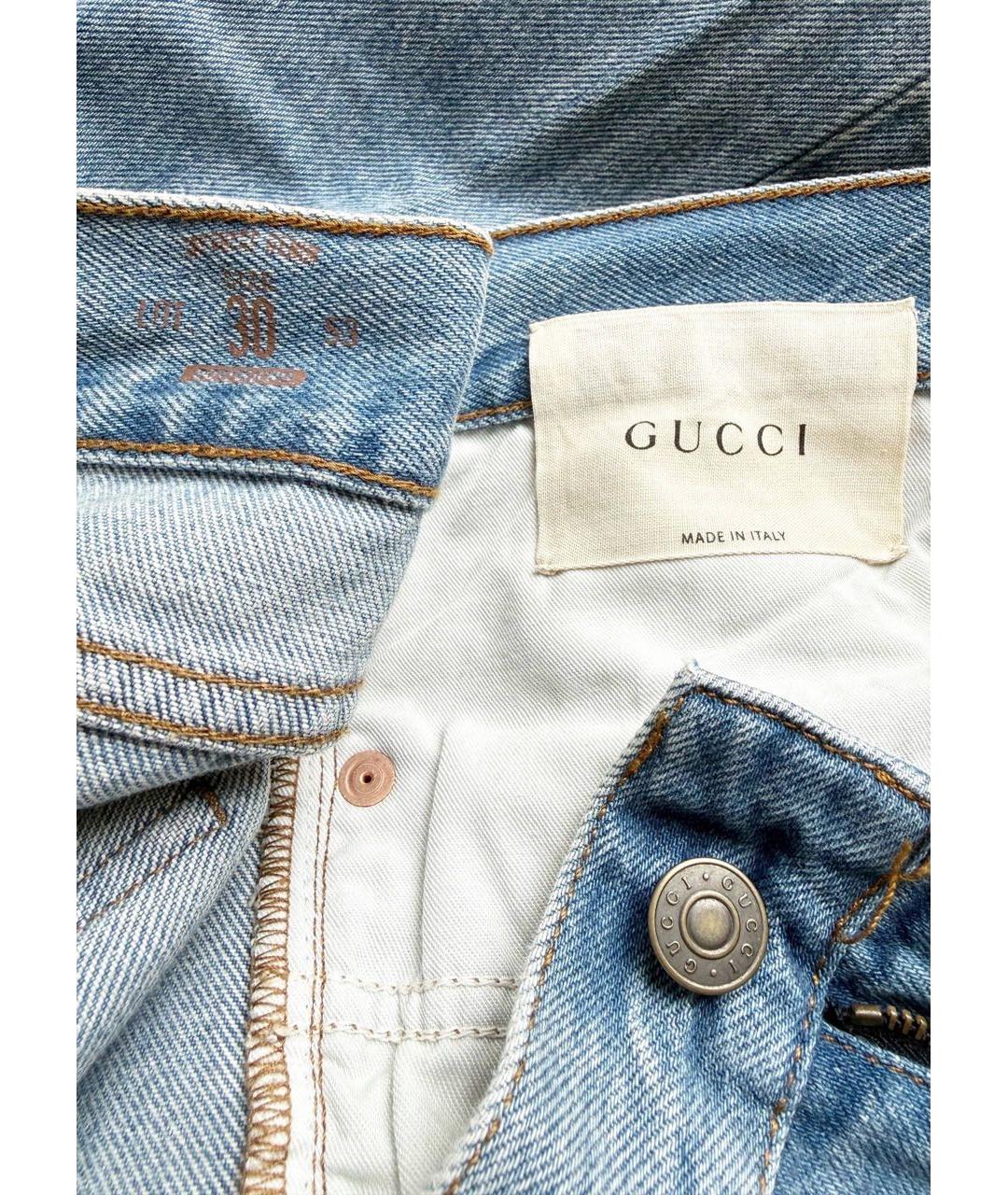 GUCCI Голубые хлопковые прямые джинсы, фото 3