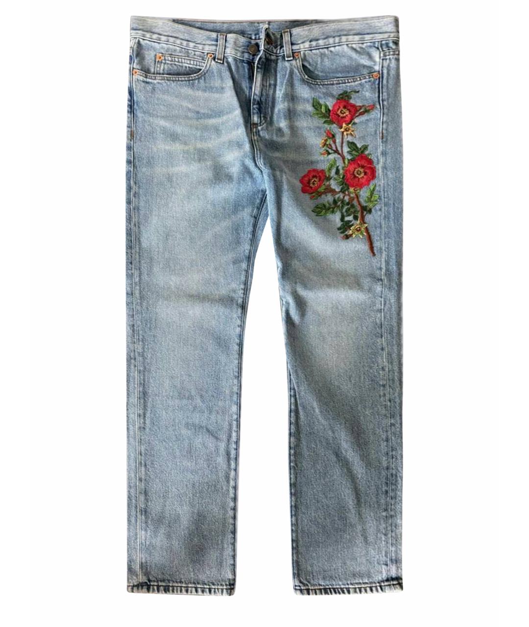 GUCCI Голубые хлопковые прямые джинсы, фото 1