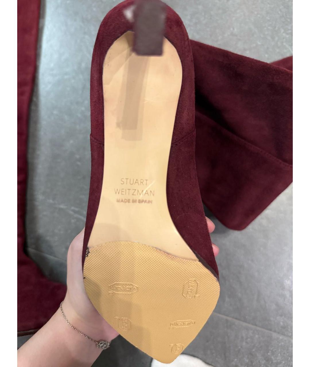 STUART WEITZMAN Бордовые замшевые сапоги, фото 3