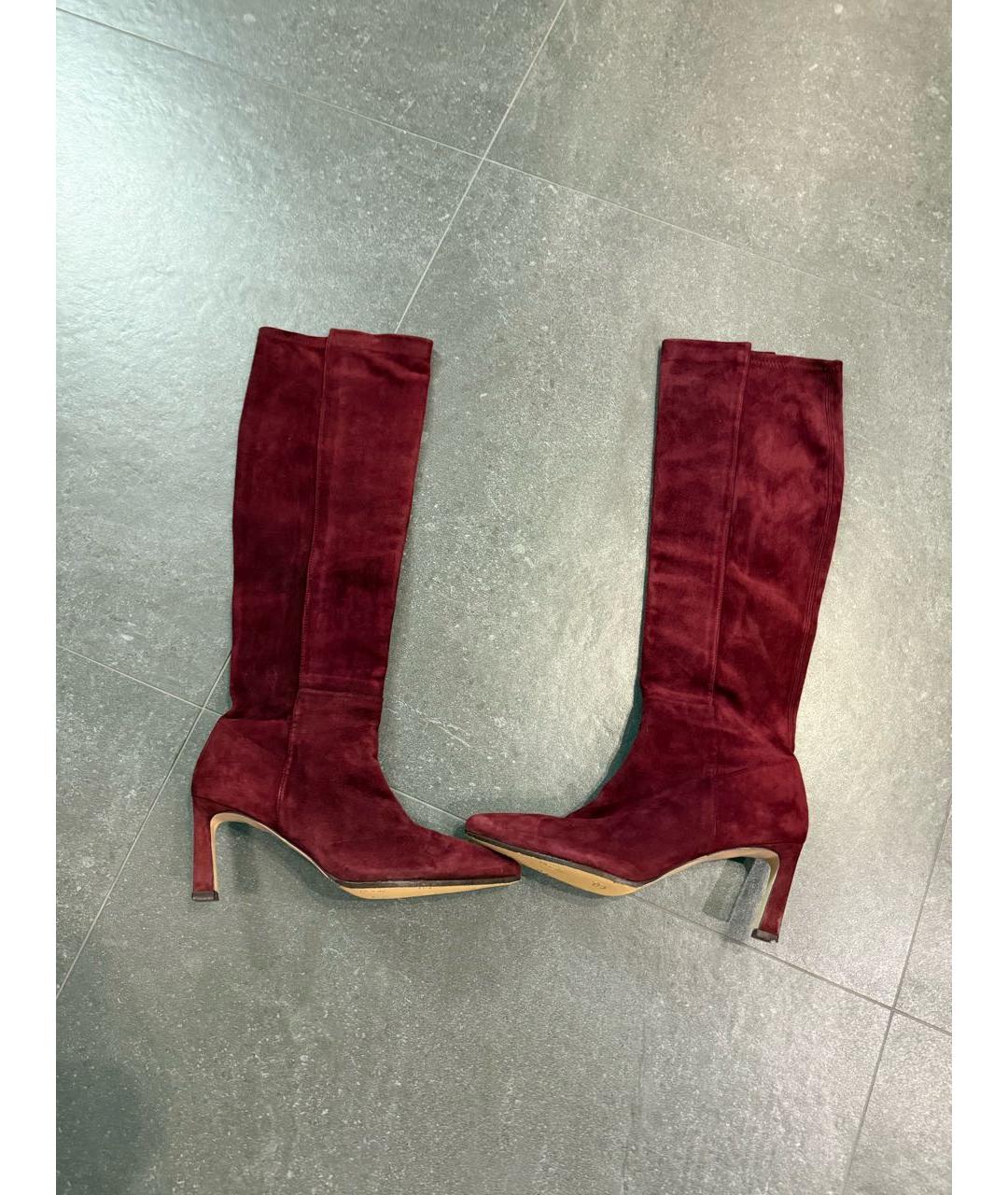 STUART WEITZMAN Бордовые замшевые сапоги, фото 5