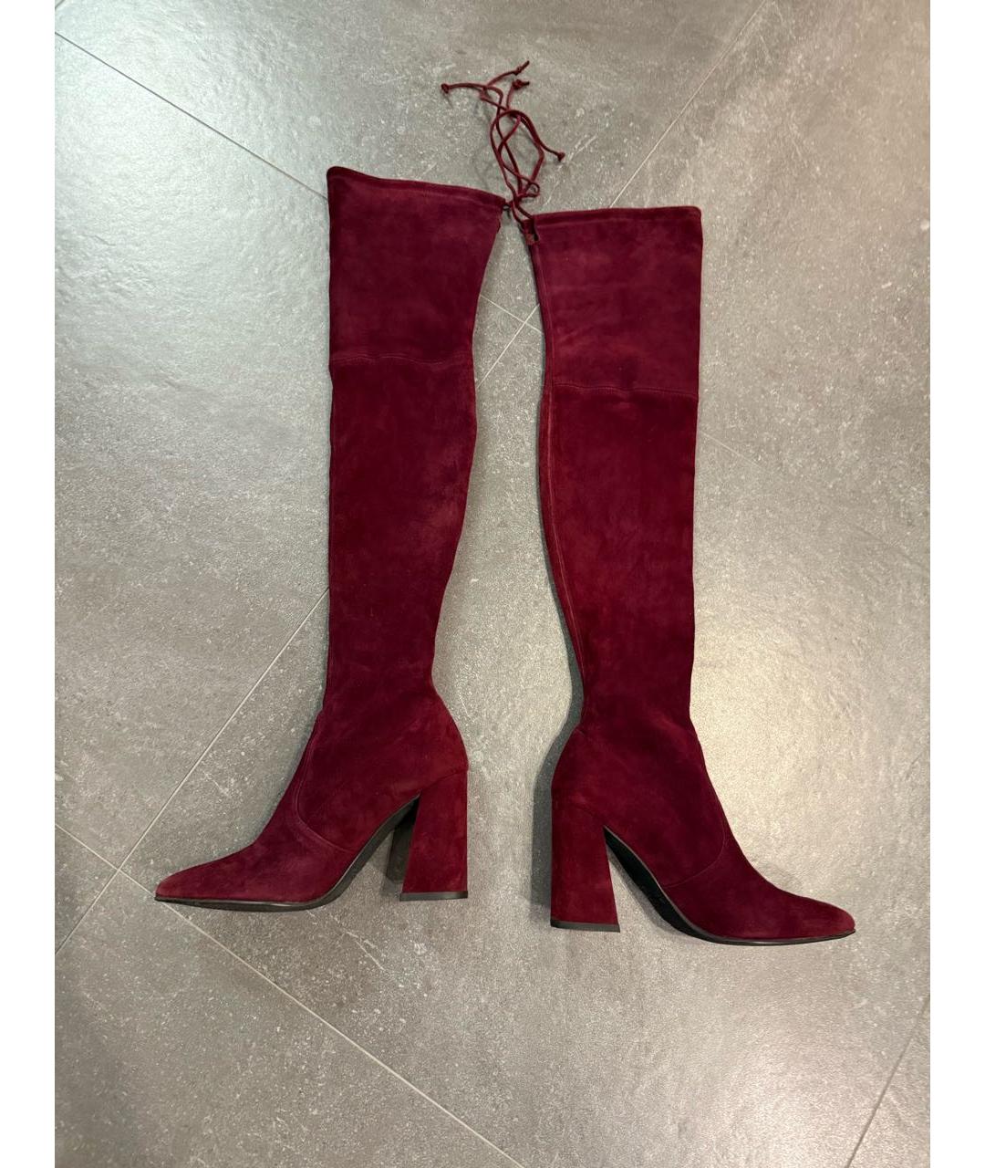 STUART WEITZMAN Бордовые замшевые ботфорты, фото 6
