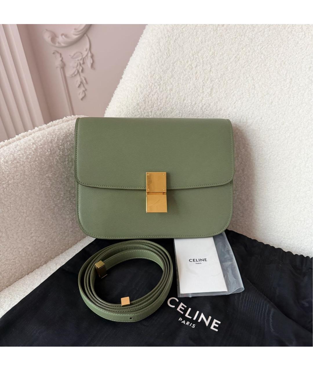 CELINE Зеленая кожаная сумка через плечо, фото 9