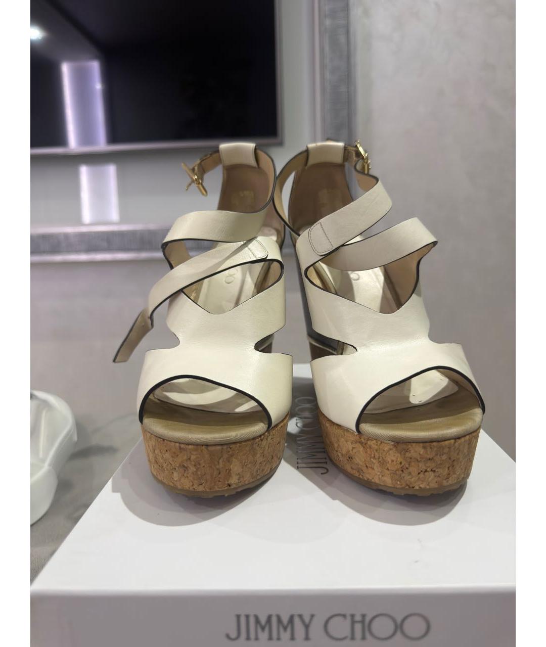 JIMMY CHOO Бежевые кожаные босоножки, фото 2