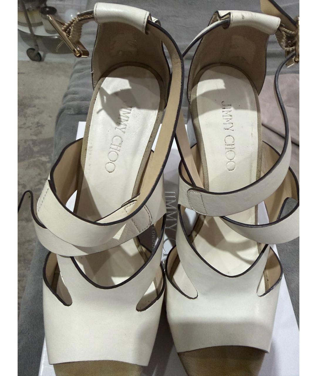 JIMMY CHOO Бежевые кожаные босоножки, фото 3