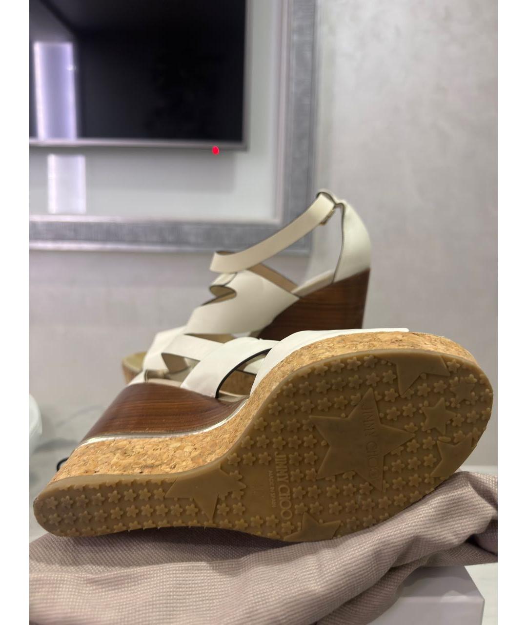 JIMMY CHOO Бежевые кожаные босоножки, фото 6