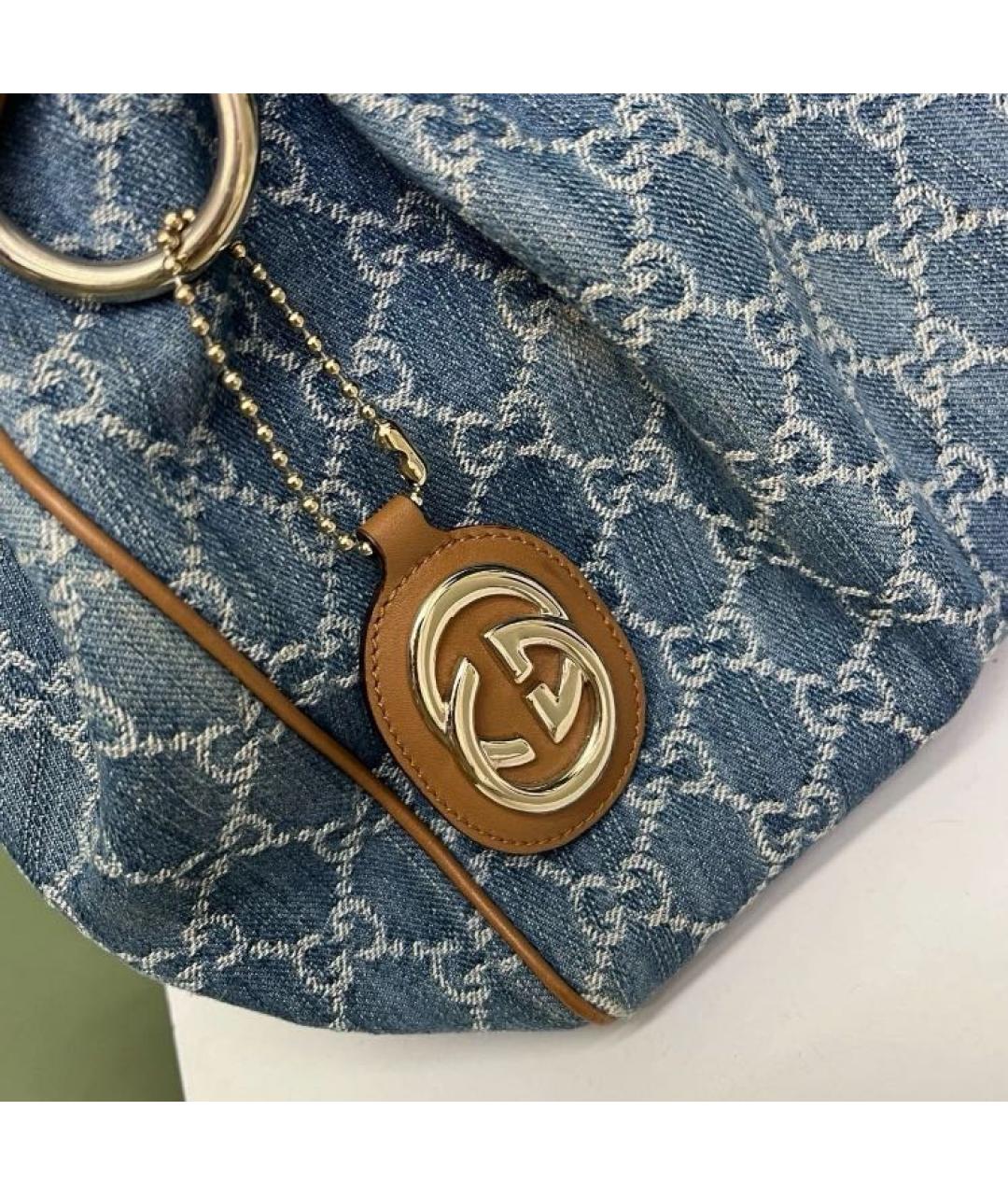 GUCCI Голубая тканевая сумка тоут, фото 5