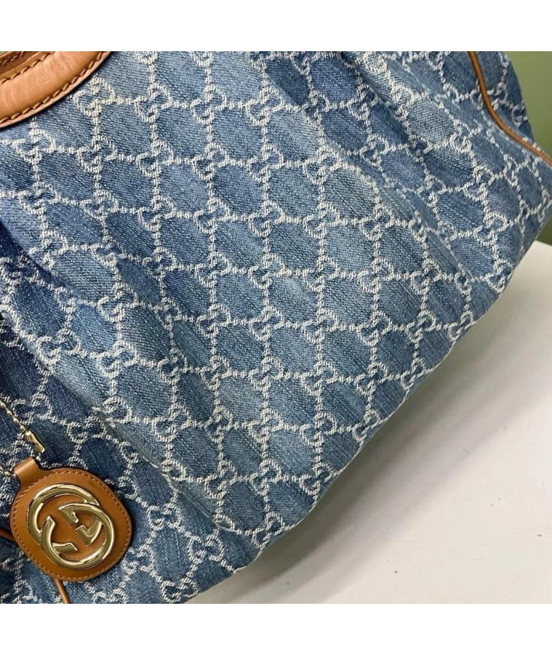 GUCCI Голубая тканевая сумка тоут, фото 2