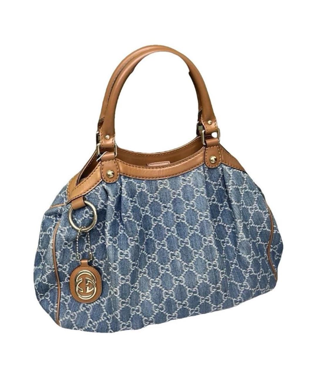 GUCCI Голубая тканевая сумка тоут, фото 1