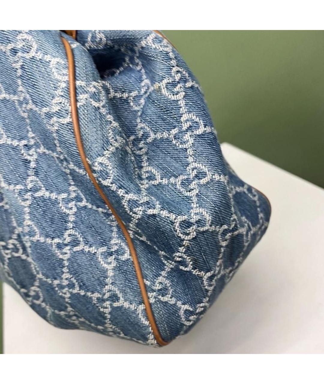GUCCI Голубая тканевая сумка тоут, фото 4