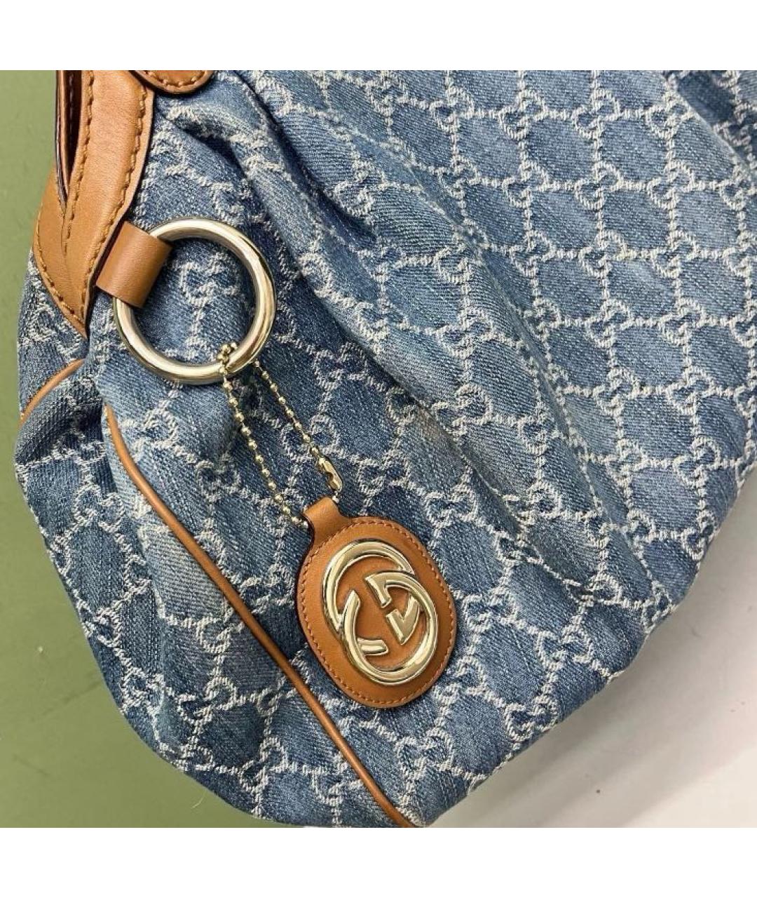 GUCCI Голубая тканевая сумка тоут, фото 3