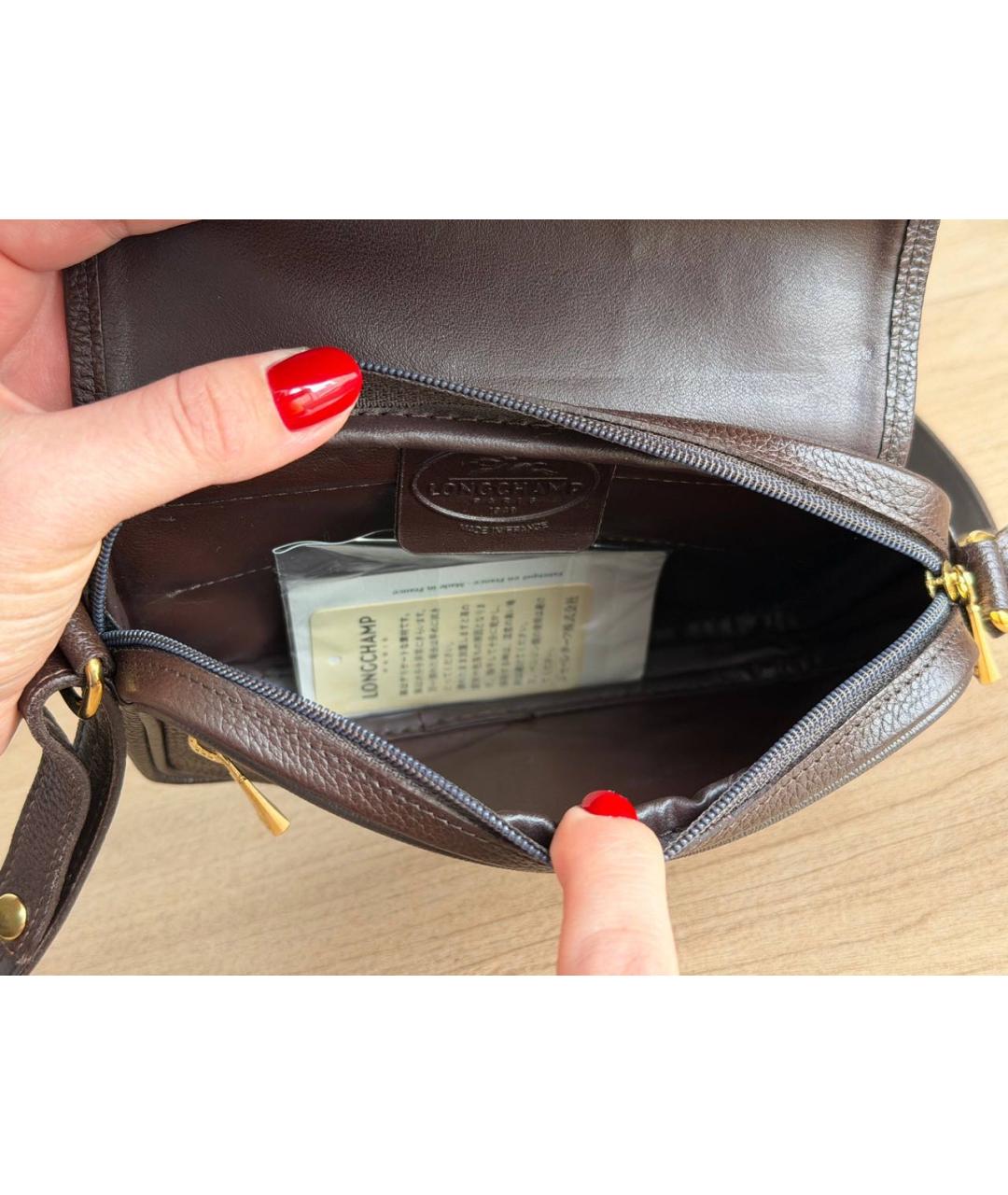 LONGCHAMP Коричневая кожаная сумка через плечо, фото 4