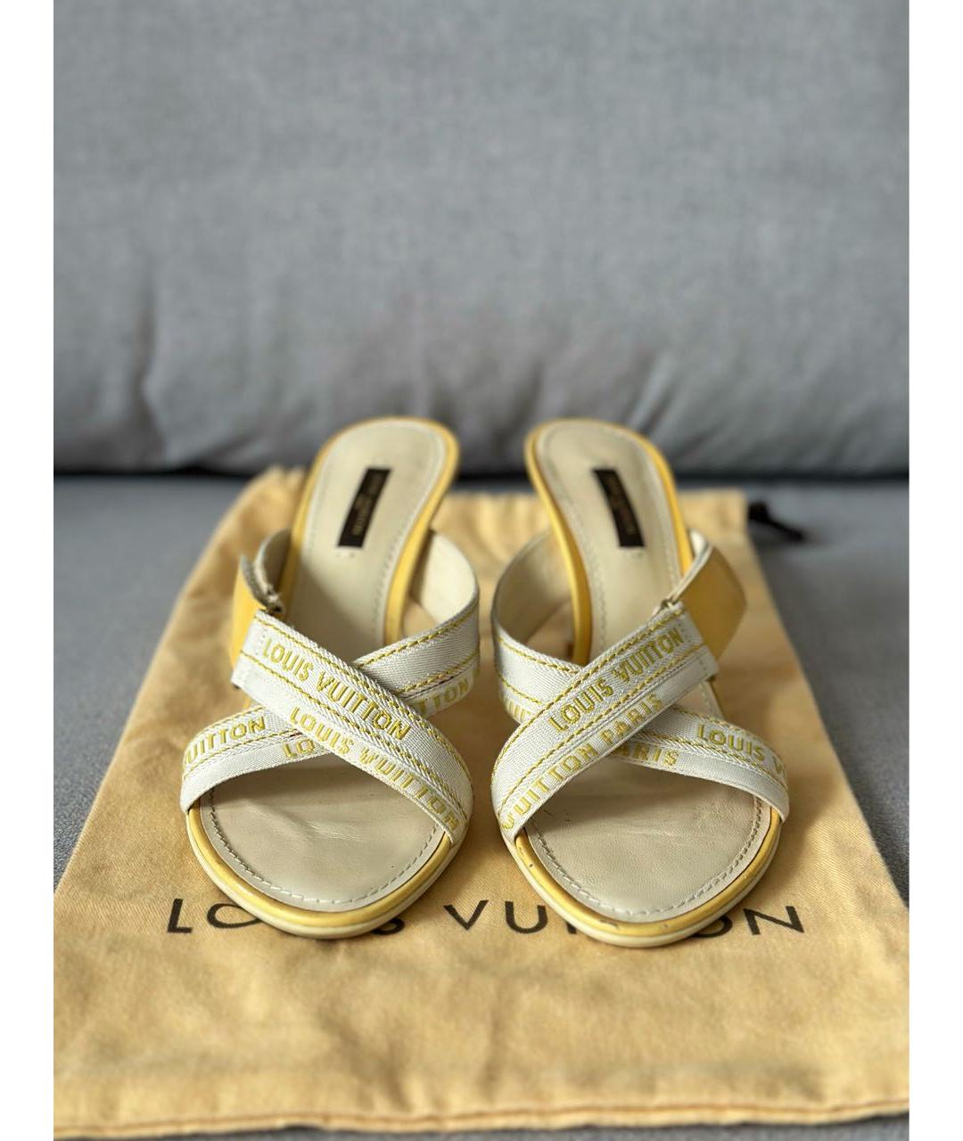 LOUIS VUITTON Желтые текстильные мюли, фото 5