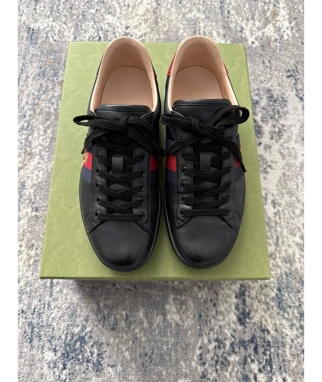 GUCCI Черные кожаные низкие кроссовки / кеды, фото 2