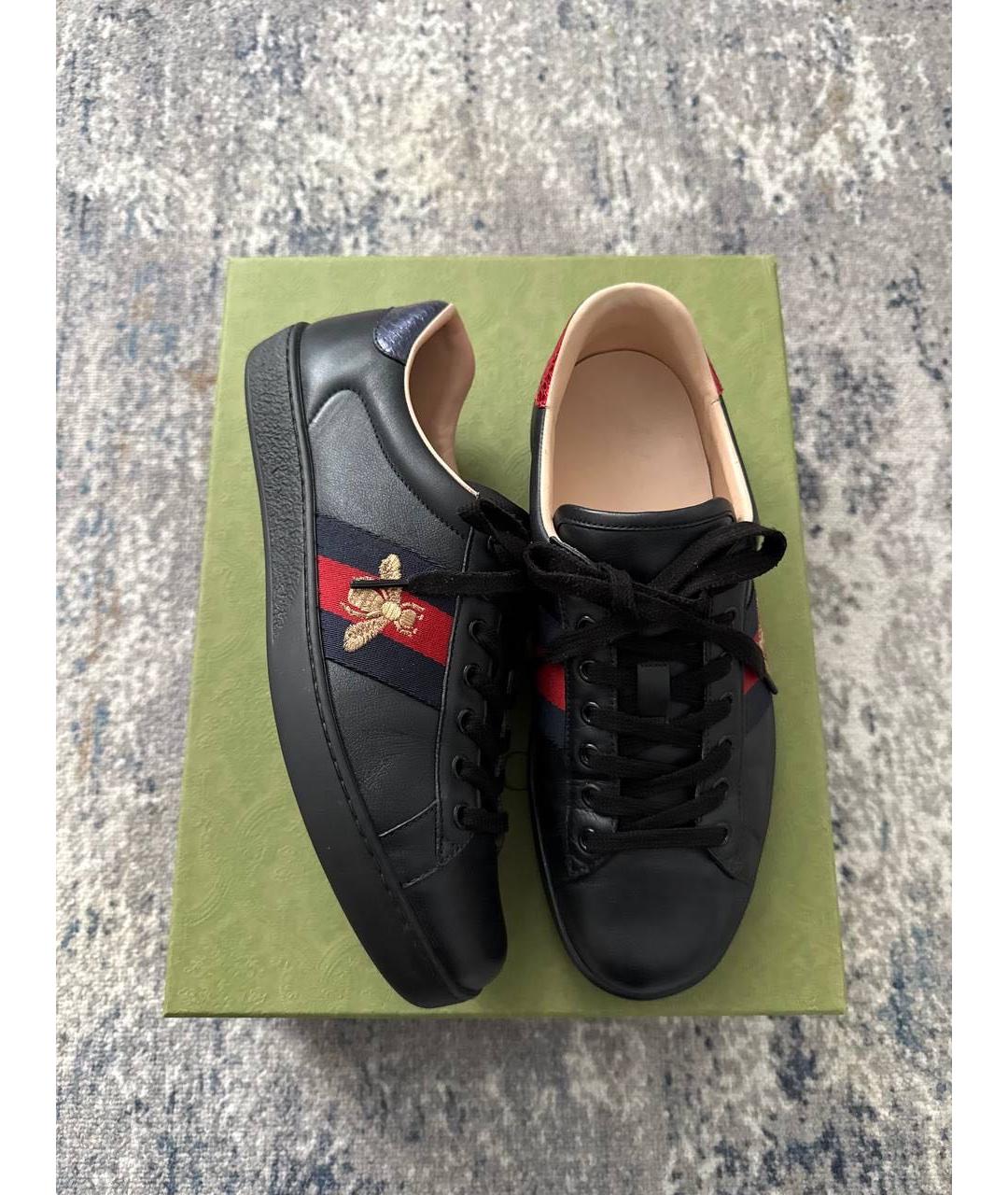 GUCCI Черные кожаные низкие кроссовки / кеды, фото 8