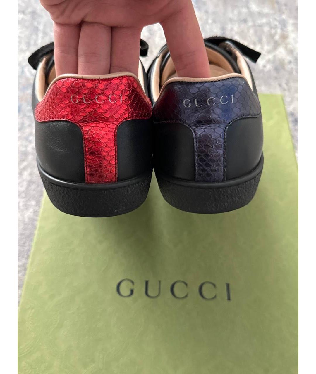GUCCI Черные кожаные низкие кроссовки / кеды, фото 4