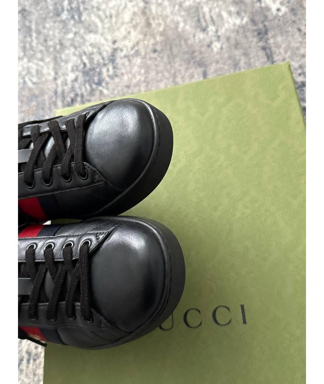 GUCCI Черные кожаные низкие кроссовки / кеды, фото 6