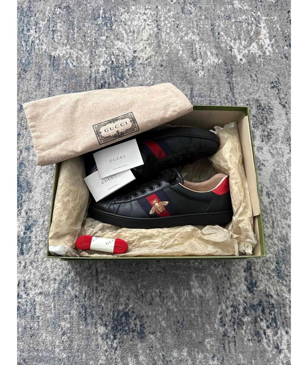 GUCCI Черные кожаные низкие кроссовки / кеды, фото 5