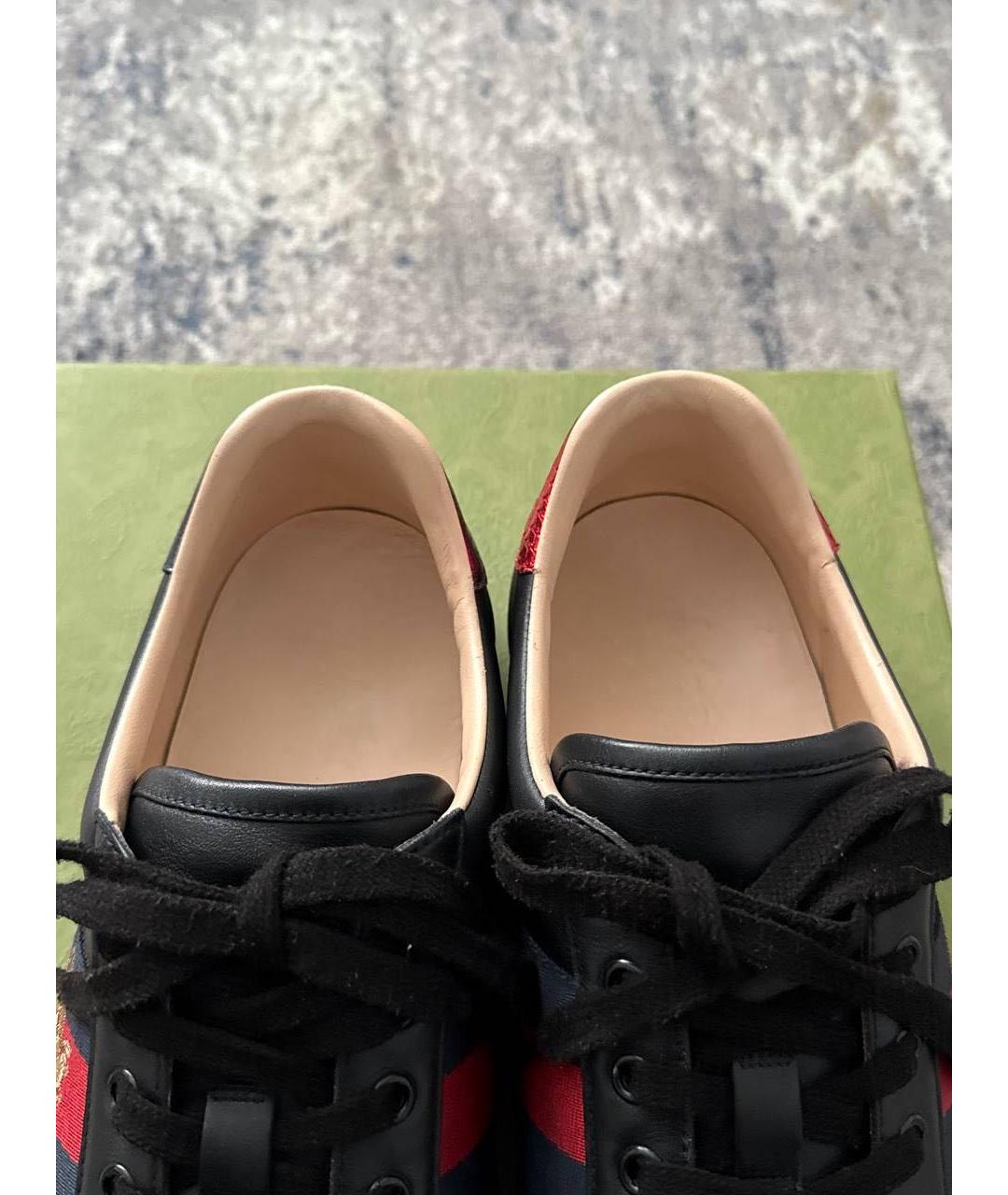 GUCCI Черные кожаные низкие кроссовки / кеды, фото 3