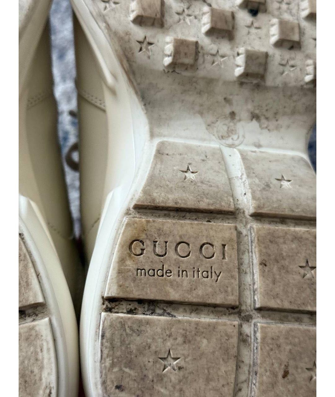 GUCCI Бежевые кожаные кроссовки, фото 8
