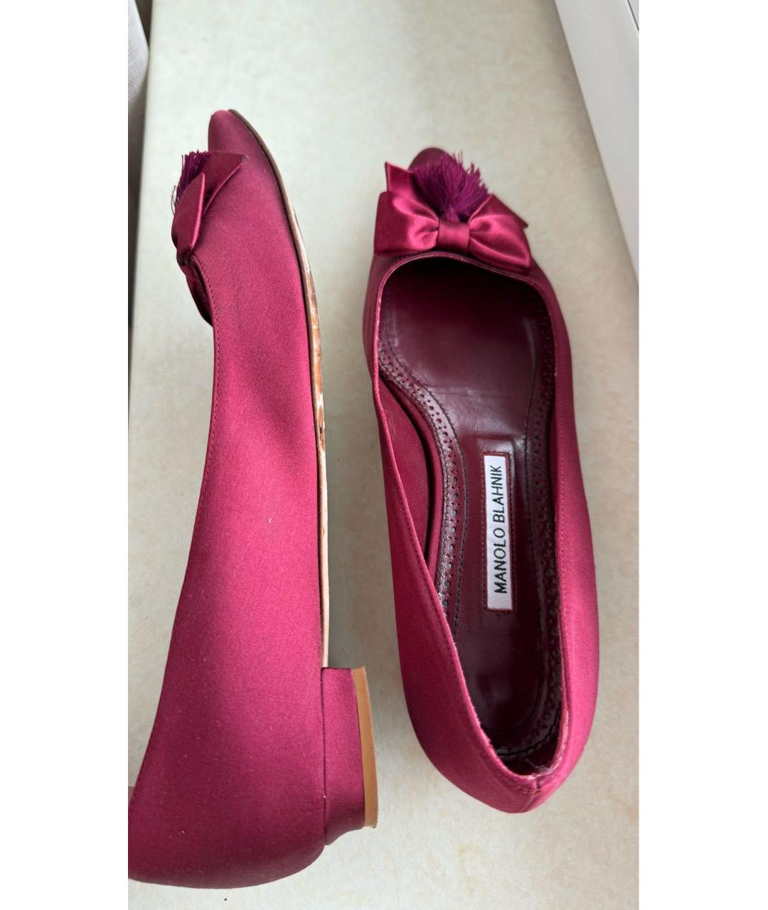 MANOLO BLAHNIK Бордовые текстильные босоножки, фото 5